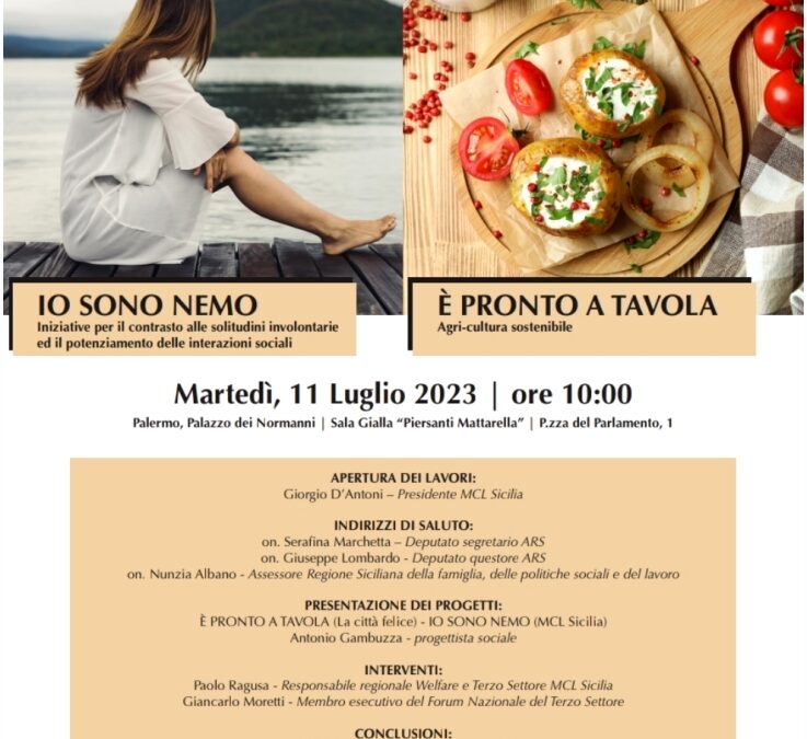 COMUNICATO STAMPA: Presentazione dei Progetti Sociali “IO SONO NEMO” e “È PRONTO A TAVOLA” a Palermo