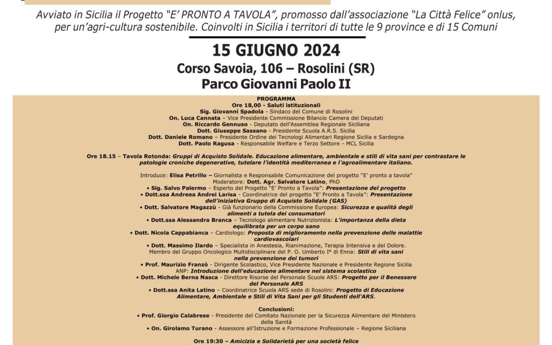 A Rosolini riflettori puntati su agri-cultura sostenibile e G.A.S. con il progetto “E’ pronto a tavola”