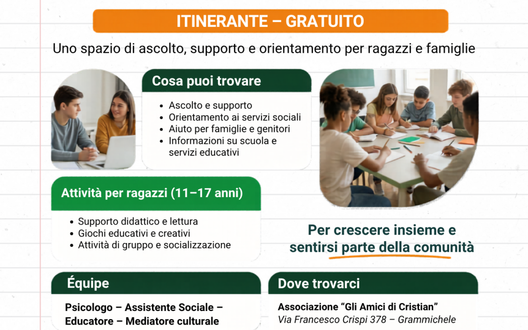 Avvio dello Sportello Sociale del progetto “Take Care 2.0” – Azioni per il contrasto alla povertà educativa nel Distretto Socio-Sanitario 13